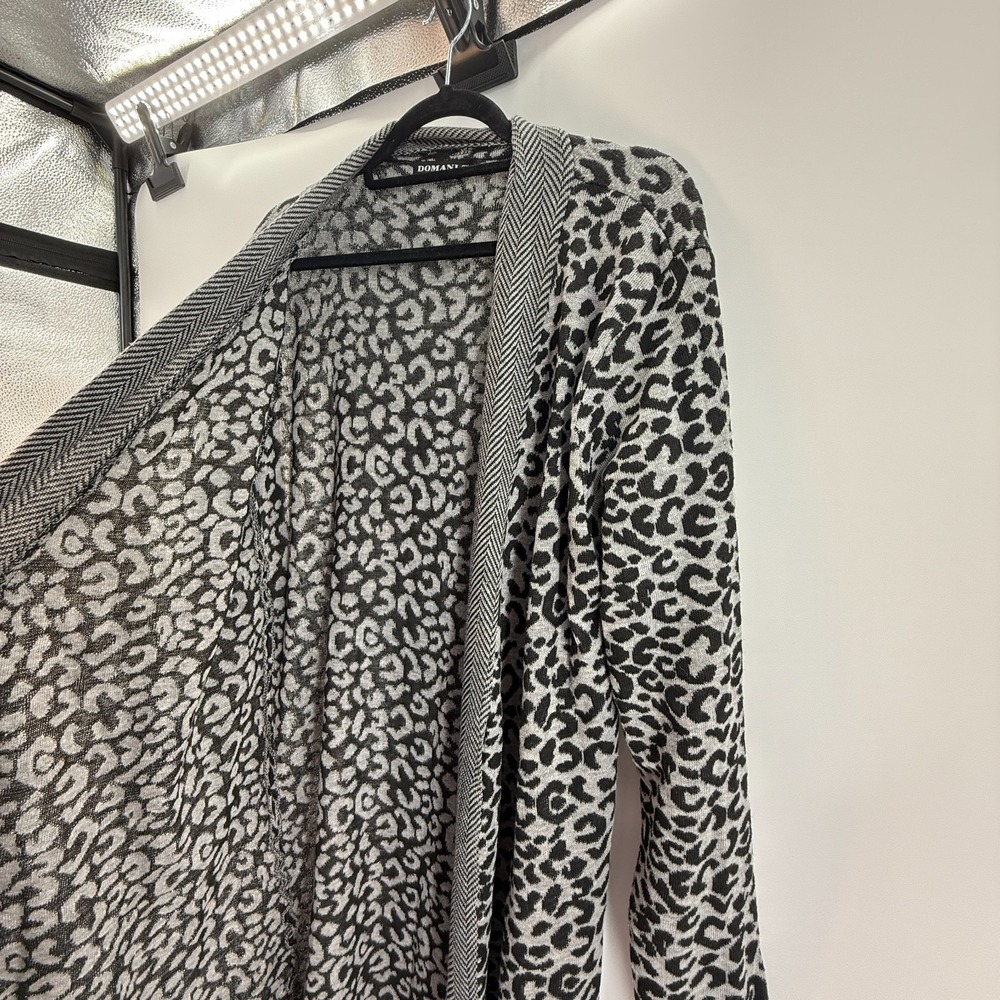 Domani Women Animal Print Long Open Front Cardigan Sweater Gray 3X Duster - Picture 6 of 10
